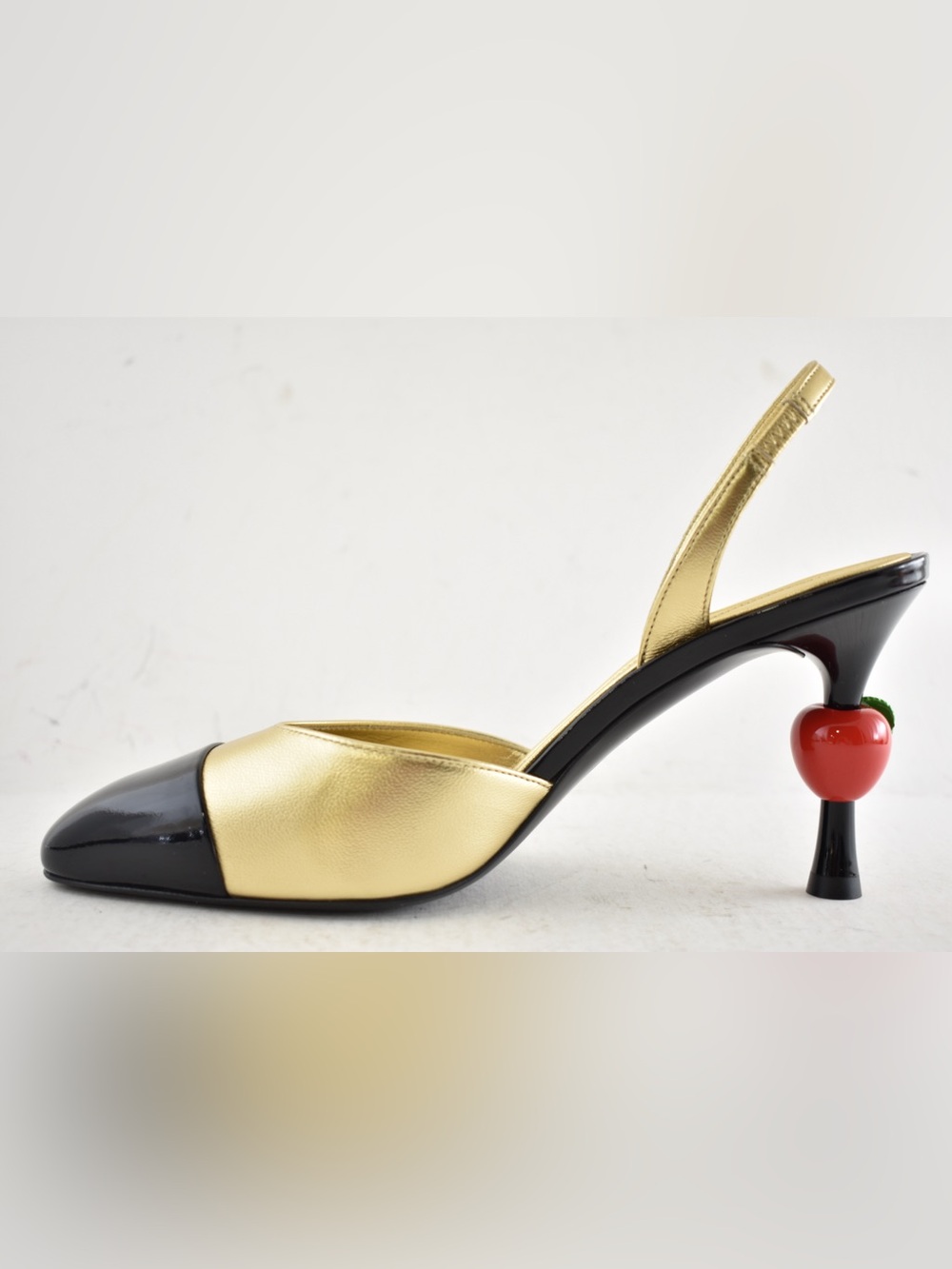 Chanel 26A Metiers Blazy Gold Black Red Apple Sling CC Slingback Heel Pump 38 - Picture 9 of 16